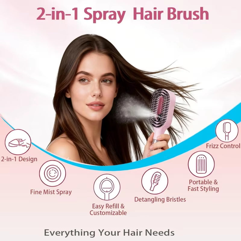 2In1 Sprayer Comb Detangling Scalp Massage Hairbrush with Spray Bottle Essential Oil Water Mist Spray Brush Anti-Static Autumn